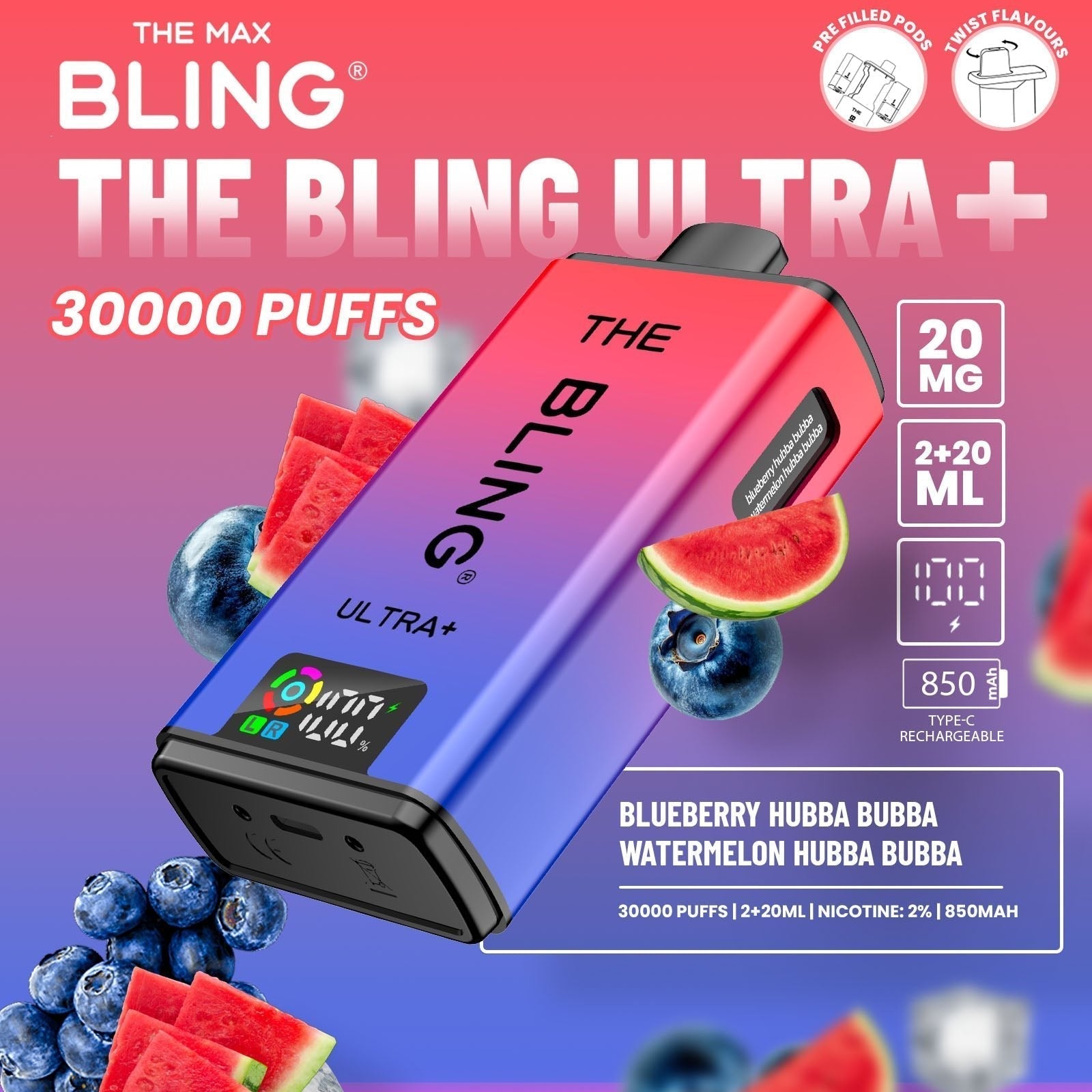 The Bling Ultra Plus 30K Prefilled Pod Kit – Pack of 5