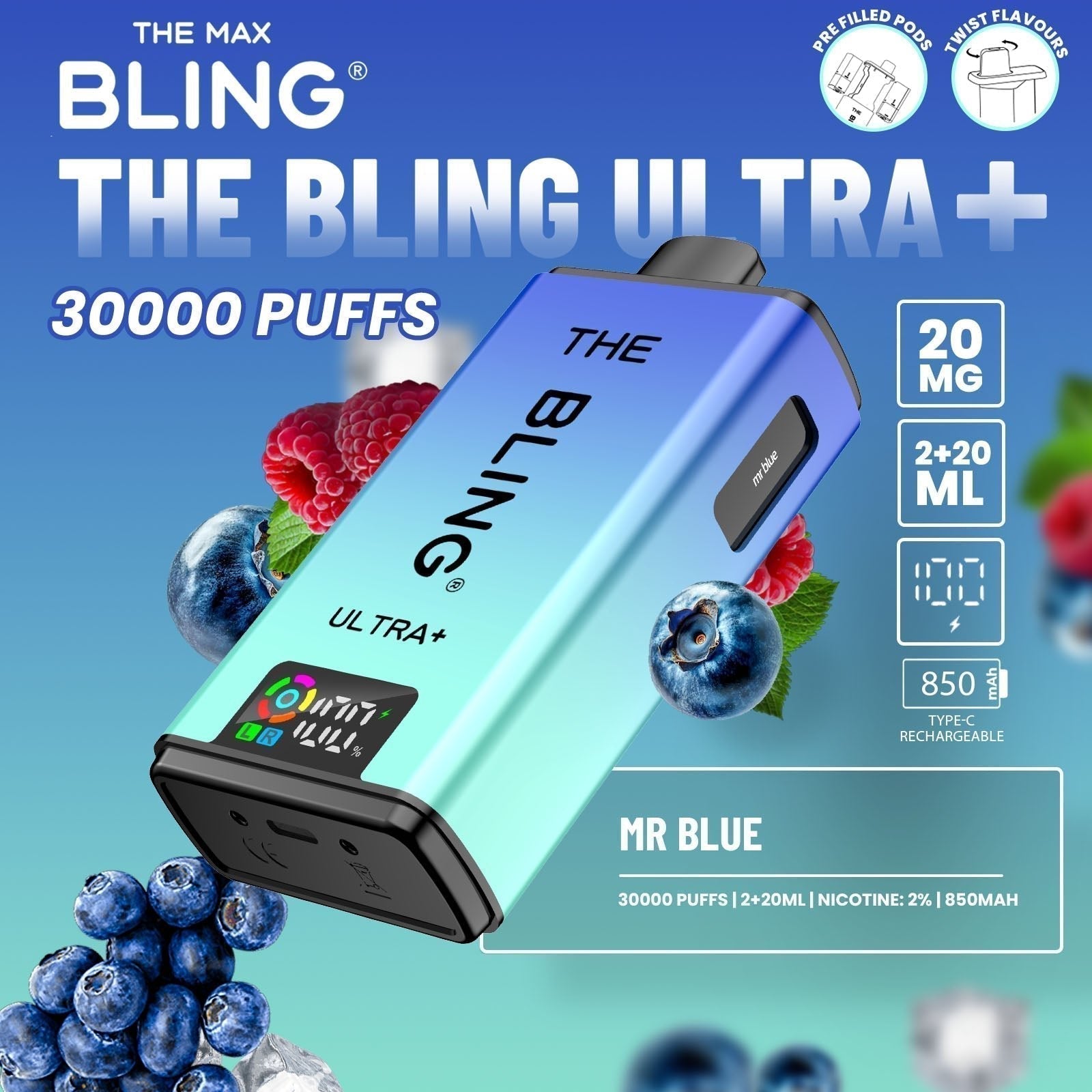 The Bling Ultra Plus 30K Prefilled Pod Kit – Pack of 5